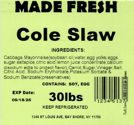 Made Fresh Cole Slaw 30 LBS