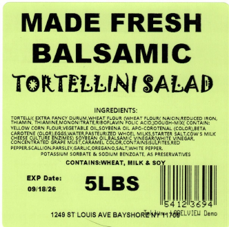 Made Fresh Salads Balsamic Tortellini Salad 5 LBS