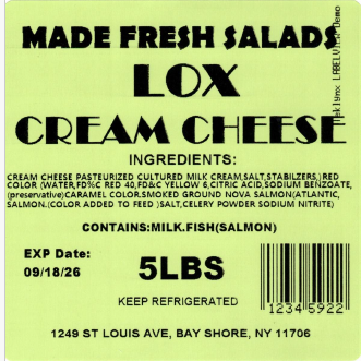 Made Fresh Salads Lox Cream Cheese 5 LBS
