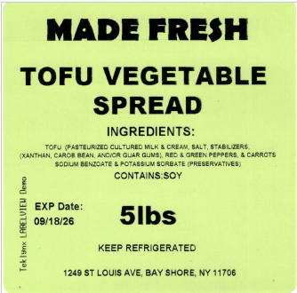 Made Fresh Salads Tofu Vegetable Spread 5 LBS