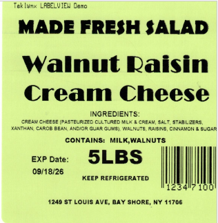 Made Fresh Salads Walnut Raison Cream Cheese 5 LBS