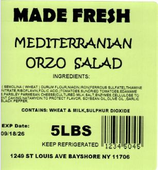 Made Fresh Salads Mediteranian Orzo Salad 5 LBS