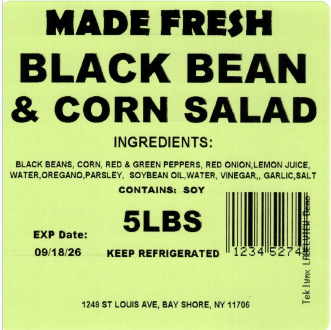 Made Fresh Salads Black Bean & Corn Salad 5 LBS