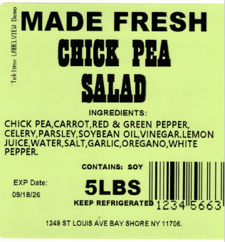 Made Fresh Salads Chick Pea Salad 5 LBS