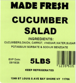 Made Fresh Salads Cucumber Salad 5 LBS
