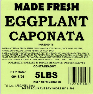 Made Fresh Salads Eggplant Caponata 5 LBS