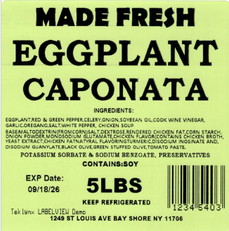 Made Fresh Salads Eggplant Caponata 5 LBS