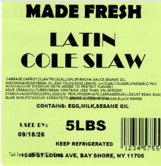 Made Fresh Salads Latin Cole Slaw 5 BLS
