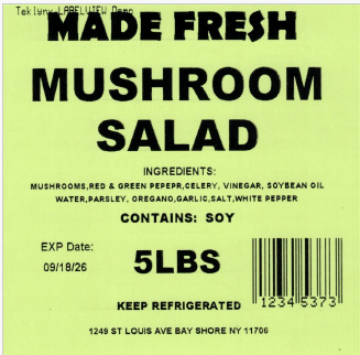 Made Fresh Salads Mushroom Salad 5 LBS