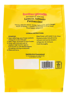 bettergoods Lemon Alfredo Fettuccini back panel label