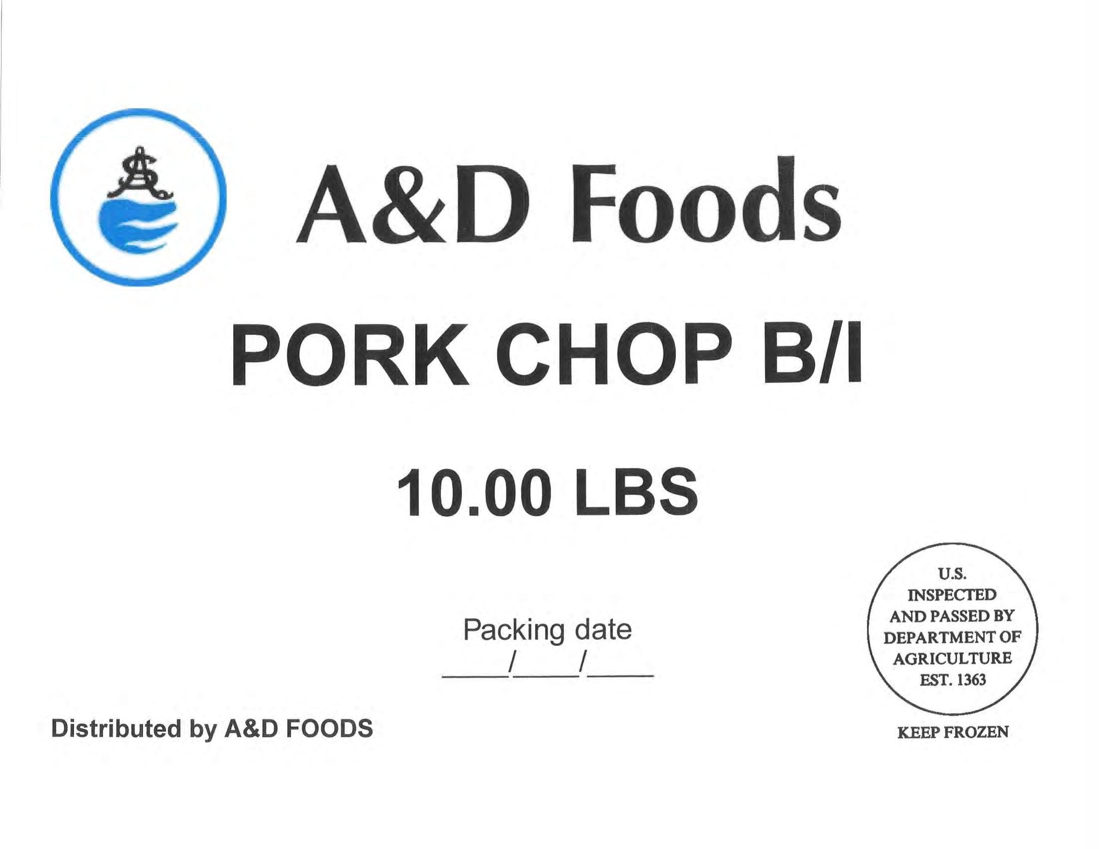 Product label for • Various weight cardboard boxes containing individually vacuum-packed A&D Foods “GOAT CUT 1-1/2" 10.00 LBS”; • Various weight cardboard boxes containing individually vacuum-packed A&D Foods “GOAT BURN SKIN ON CUT 1-1/2" 10.00 LBS”; • Various weight cardboard boxes containing individually vacuum-packed A&D Foods “SLICE RIBEYE 4oz 10.00 LBS”; • Various weight cardboard boxes containing individually vacuum-packed A&D Foods “BEEF CHUCK THIN SLICED KBQ 4 MM 20.00 LBS”; • Various weight cardboard boxes containing individually vacuum-packed A&D Foods “BEEF OXTAIL CUT 10.00LBS” (page 10)