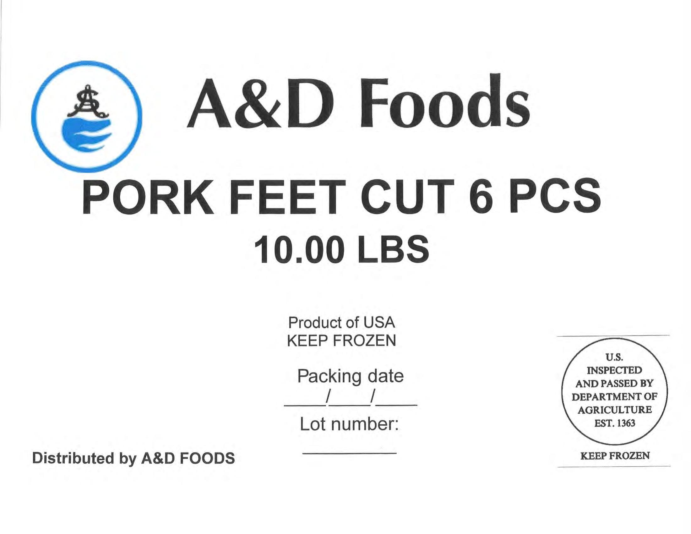 Product label for • Various weight cardboard boxes containing individually vacuum-packed A&D Foods “GOAT CUT 1-1/2" 10.00 LBS”; • Various weight cardboard boxes containing individually vacuum-packed A&D Foods “GOAT BURN SKIN ON CUT 1-1/2" 10.00 LBS”; • Various weight cardboard boxes containing individually vacuum-packed A&D Foods “SLICE RIBEYE 4oz 10.00 LBS”; • Various weight cardboard boxes containing individually vacuum-packed A&D Foods “BEEF CHUCK THIN SLICED KBQ 4 MM 20.00 LBS”; • Various weight cardboard boxes containing individually vacuum-packed A&D Foods “BEEF OXTAIL CUT 10.00LBS” (page 12)
