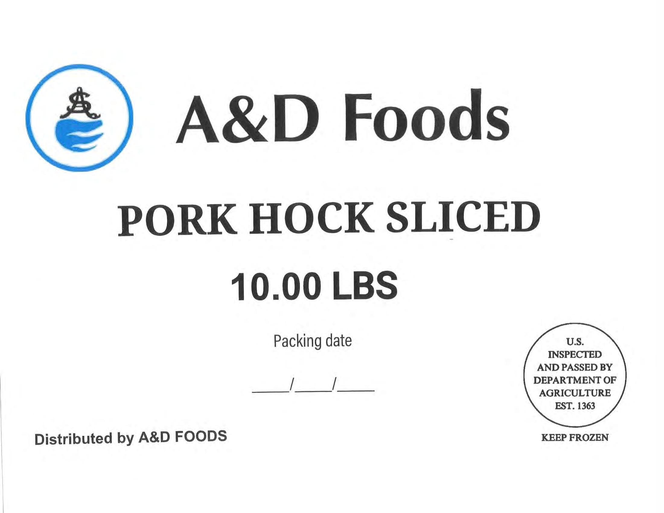 Product label for • Various weight cardboard boxes containing individually vacuum-packed A&D Foods “GOAT CUT 1-1/2" 10.00 LBS”; • Various weight cardboard boxes containing individually vacuum-packed A&D Foods “GOAT BURN SKIN ON CUT 1-1/2" 10.00 LBS”; • Various weight cardboard boxes containing individually vacuum-packed A&D Foods “SLICE RIBEYE 4oz 10.00 LBS”; • Various weight cardboard boxes containing individually vacuum-packed A&D Foods “BEEF CHUCK THIN SLICED KBQ 4 MM 20.00 LBS”; • Various weight cardboard boxes containing individually vacuum-packed A&D Foods “BEEF OXTAIL CUT 10.00LBS” (page 18)
