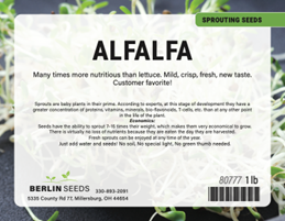 ALFALFA SPROUTING SEEDS BERLIN SEEDS 80777, 1lb