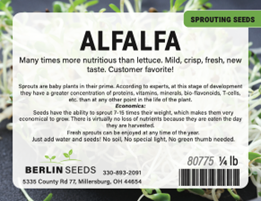 ALFALFA SPROUTING SEEDS BERLIN SEEDS 80775, ¼ lb