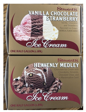 Image of Labels, Stewarts Shops Vanilla chocolate Strawberry Ice Cream, One Half Gallon (1.89L)