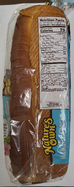 Image of Side Panel, Nature’s Own® Hawaiian Bread net weight of 20 oz.