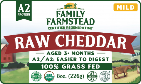 Front package label, Family Farmstead Dairy Raw Mild Cheddar Cheese