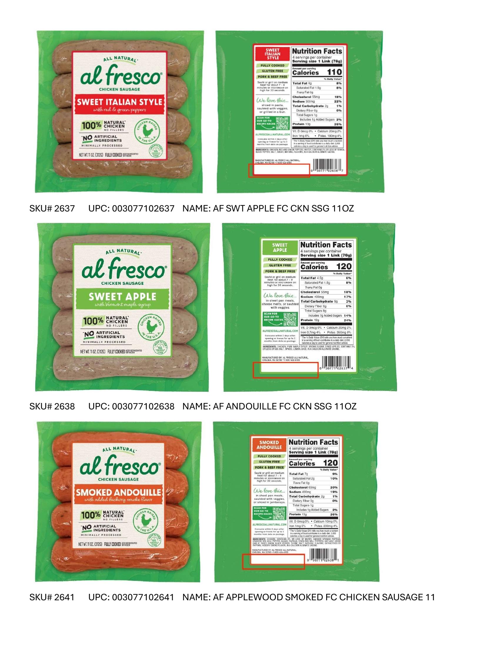 Product label for Full product list available in PDF format - Various RTE meat and poultry products bearing “EST. M/P 7839,” “EST. P 20935A” and “EST. M 9520” inside the USDA mark of inspection. (page 11)