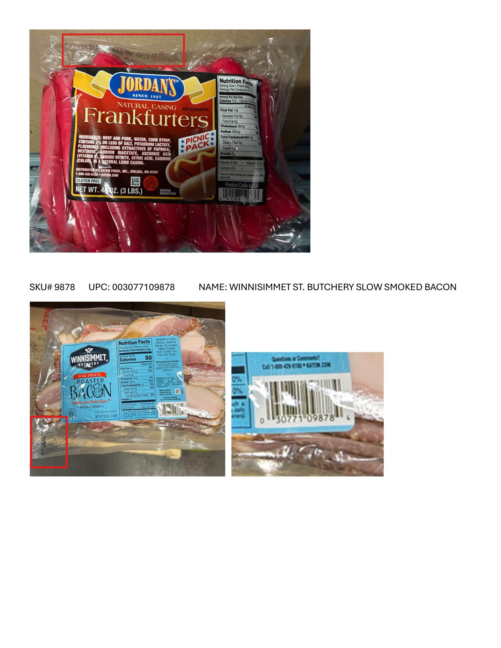 Product label for Full product list available in PDF format - Various RTE meat and poultry products bearing “EST. M/P 7839,” “EST. P 20935A” and “EST. M 9520” inside the USDA mark of inspection. (page 27)